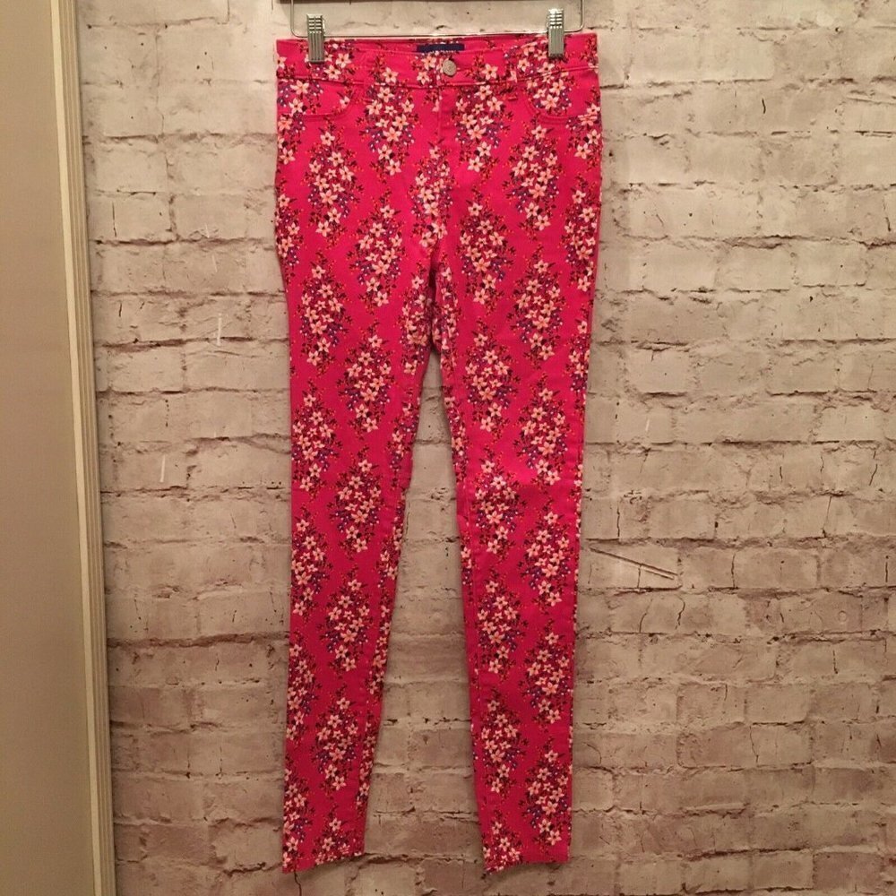 Old Navy Ballerina Girls Pink Floral Super Stretch Jeans Adjustable Waist 16 Reg